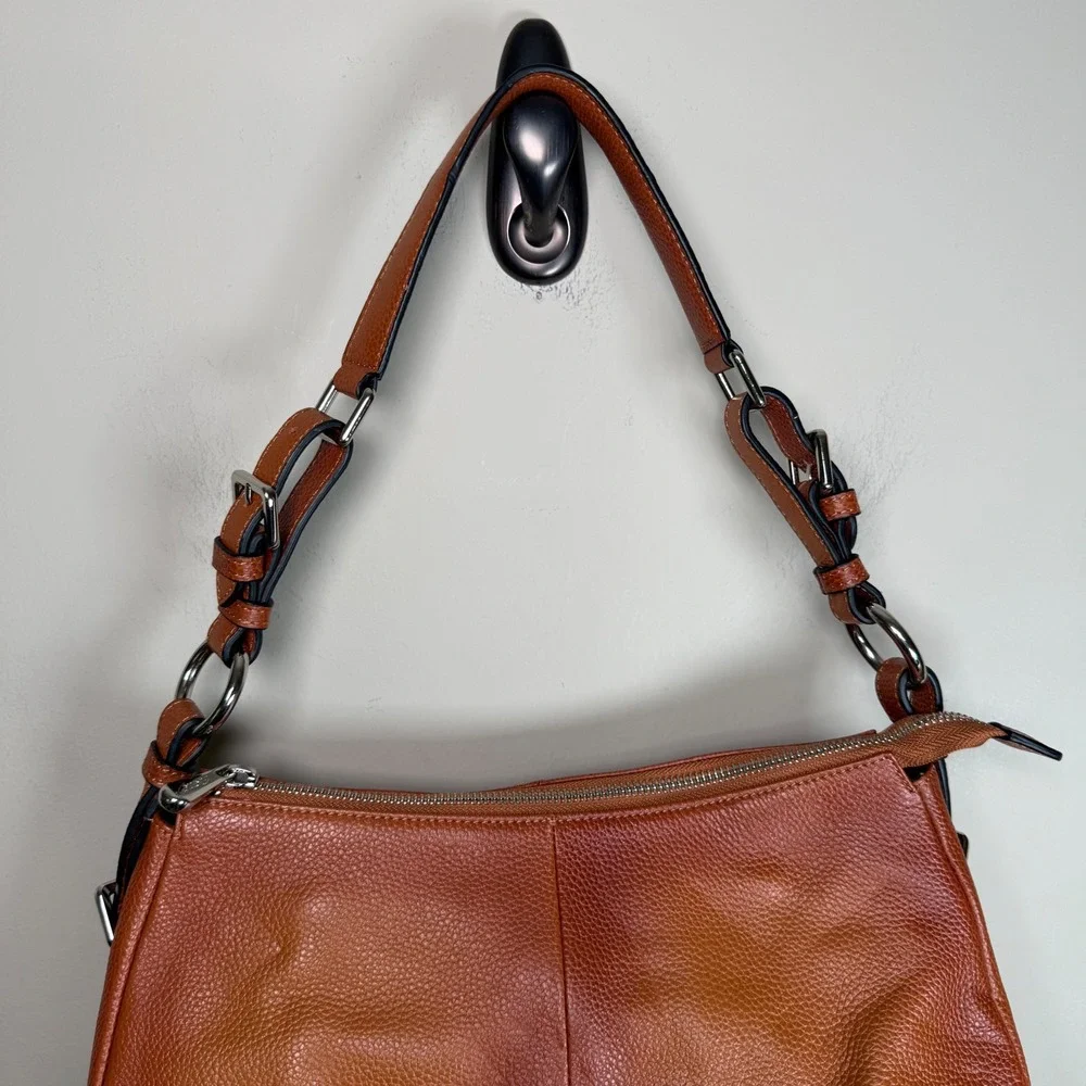 S-Zone Ombre Cognac Brown Pebbled Leather Hobo Shoulder Bag